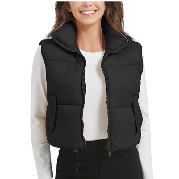 Zaful black vest puffer Large NEW snap button zip closure pockets - Picture 1 of 5